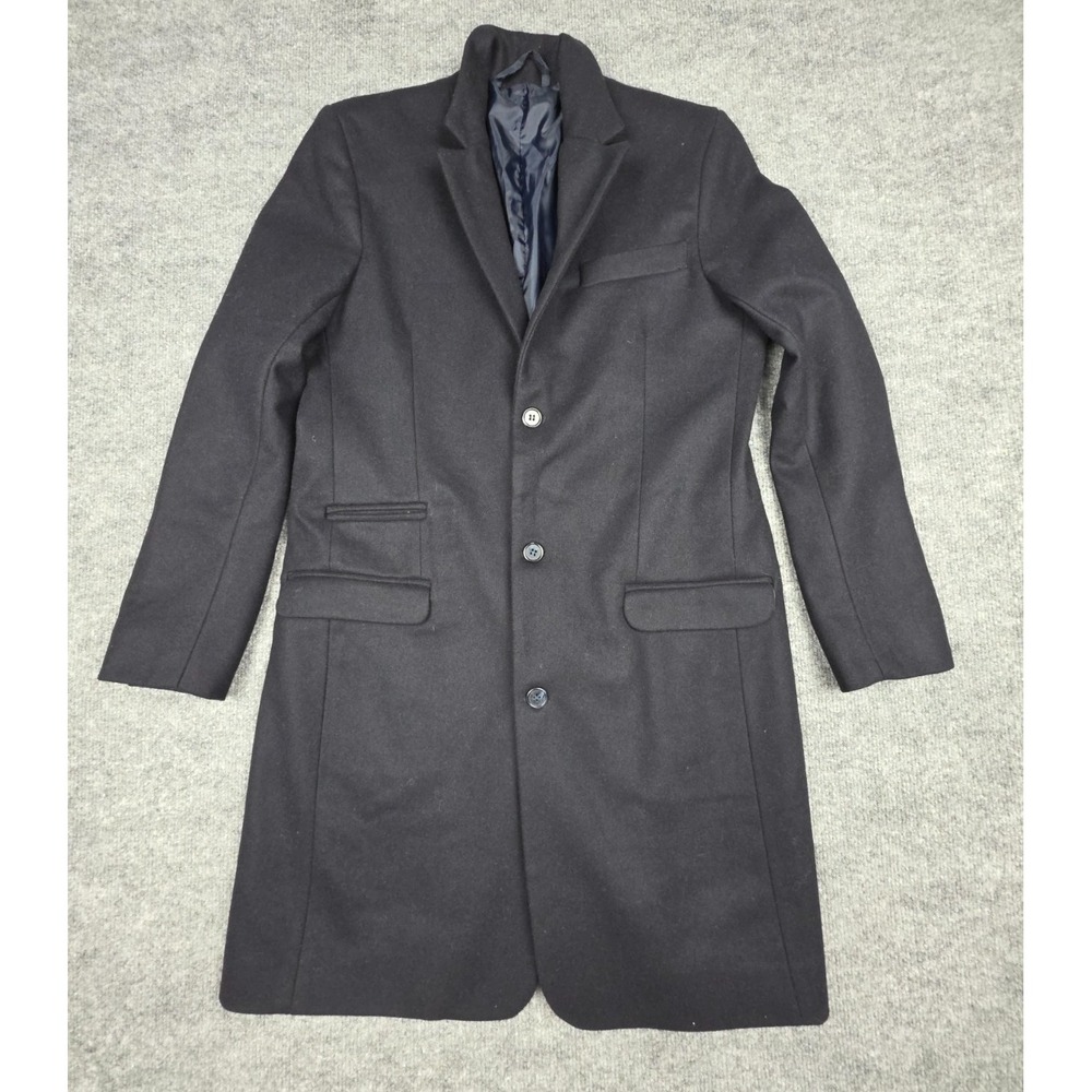 Kirrin Finch Wool Overcoat Men's Small Dark Navy Blue 3-Button Trench Non Binary